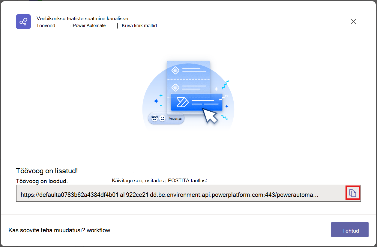 Webhook URL copy button