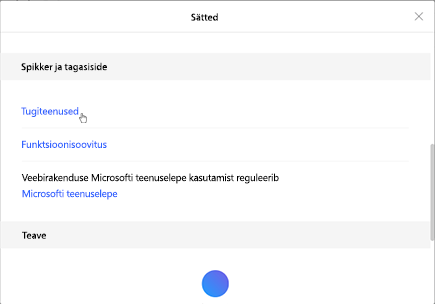 Puudutage valikut „Tugiteenused“