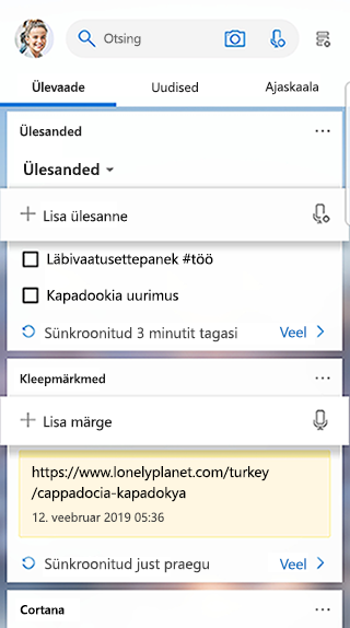 Screenshot showing the Tasks card in the Launcher Feed