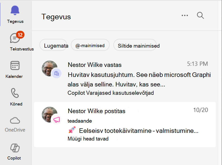 Screen cap showing community content in the Teams Activity feed