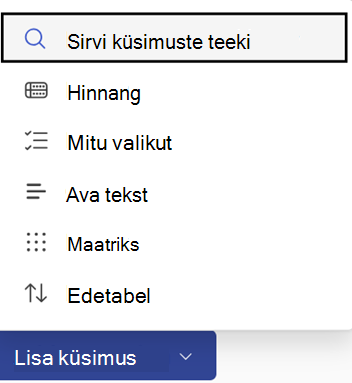 Küsimuse lisamise nupp ja suvandid
