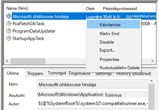 Microsofti ühilduvuse hindaja käitamine toiminguajastis.