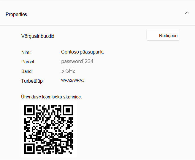 Kuvatõmmis QR-koodist, mida kasutatakse pääsupunktina toimiva Windowsi seadmega ühenduse loomiseks.