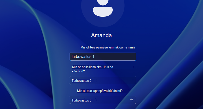 Screenshot showing the security question for signing in.