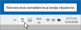 Kuvatõmmis teavitussalve USB-seadme ohutu eemaldamise ikoonist.