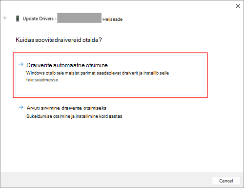 Otsige helidraivereid Windows 11 sätetest.