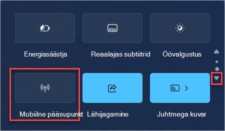 How to find the mobile hotspot quick action in Windows 11 quick settings.