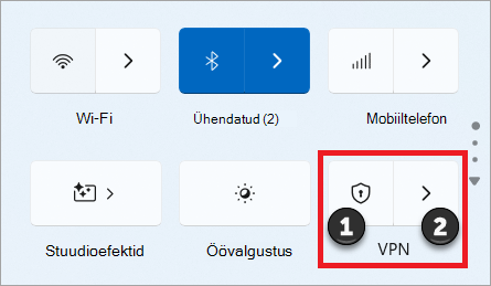 The quick settings VPN toggle in Windows 11.