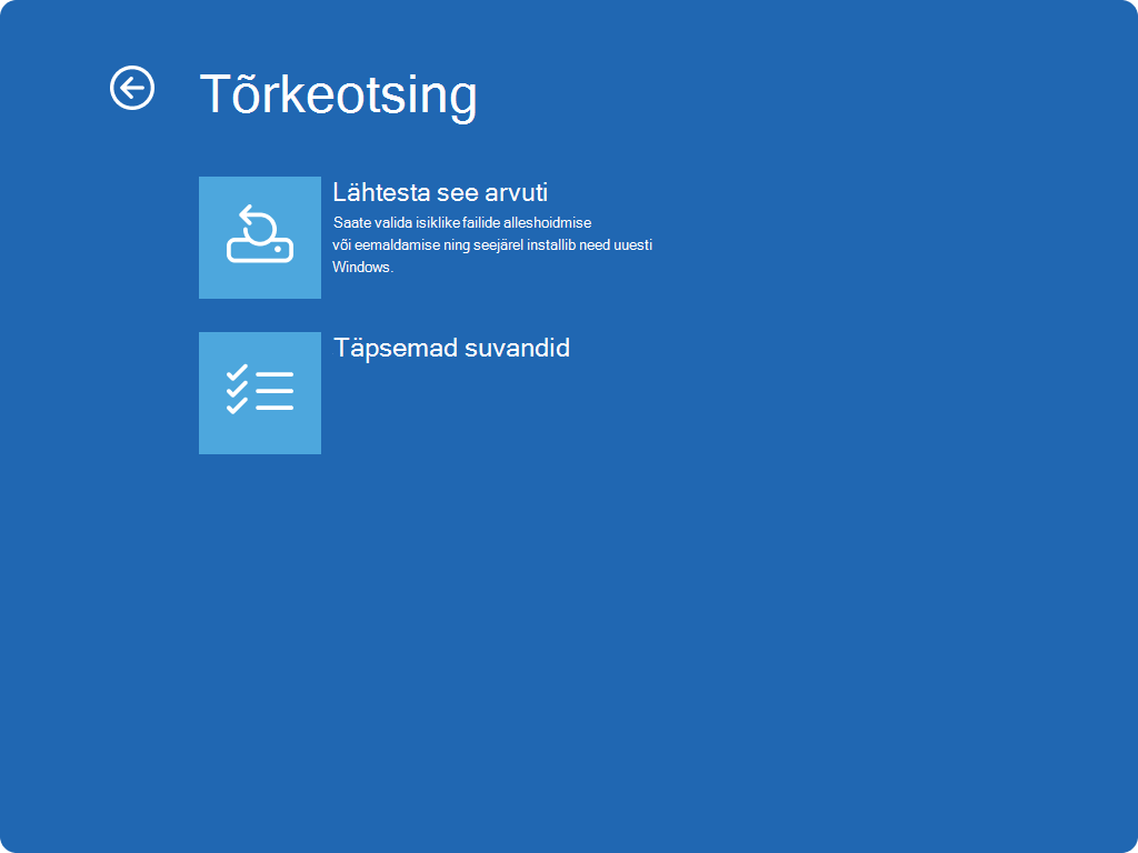 Screenshot of Windows RE - Troubleshoot screen.