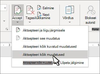 Ripploend suvandiga Aktsepteeri kõik muudatused Word