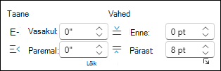 Taande ja vahede muutmine Word veebirakenduses