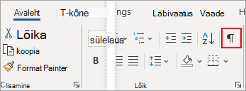 Menüüs Avaleht on esile tõstetud nupp Kuva/peida.
