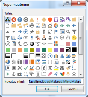 Nupu valikud dialoogiboksis Nupu muutmine