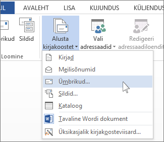 Menüü Kirjakooste alustamine