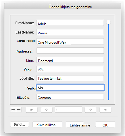 Adressaatide redigeerimise dialoog