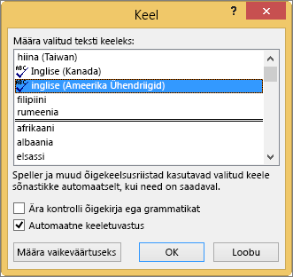 Dialoogiboks Keel