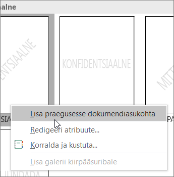 Paremklõpsake vesimärgi pisipilti, kus on kuvatud käsk Lisa praeguses dokumendi asukohas.