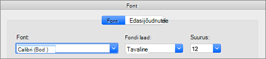 Font selection in dialog