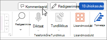 Comments button over the ribbon
