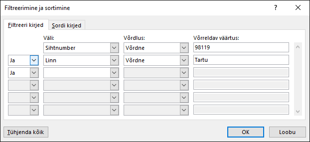 Valige Wordi kirjakoostes „Redigeeri adressaadiloendit“ ning valige jaotises „Piiritle adressaadiloendit“ käsk „Filtreeri“.