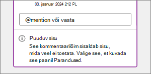 Puuduv sisusõnum kommentaari kohta