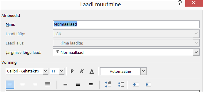 Laadi vormingu muutmine Wordis
