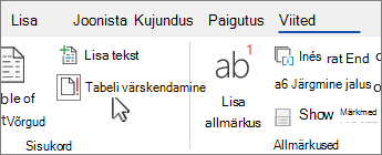 The Reference tab showing update table button