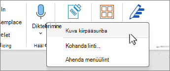 Kuva menüüs valitud kiirpääsuriba