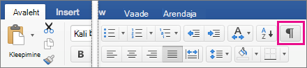 On the Home tab, Show Editing Marks is highlighted
