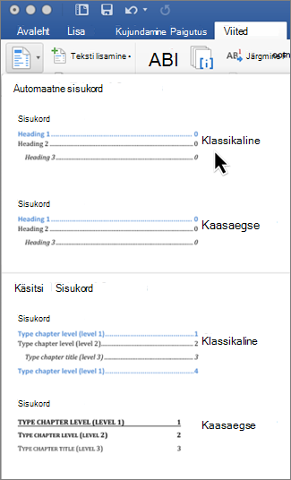On the References tab, click Table of Contents, and then select an Automatic Table of Contents style from the gallery