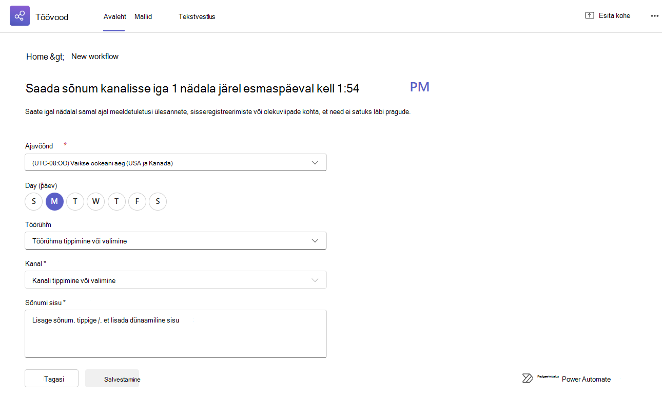 Kuvatõmmis, millel on kujutatud malli automatiseerimise sõnumid ja värskendused.