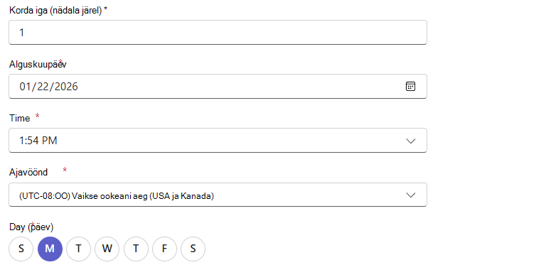 Screenshot that shows Trigger Choose the schedule for the workflow.