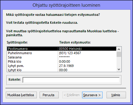 Accessin työpöytätietokannan ohjattu syöttörajoitteen luominen