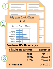 Raportit, joissa näkyy muotoiltuja tai laskettuja tietoja