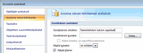 Mukautetun otsikon lisääminen sovellukselle