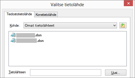 Valitse tietolähde -valintaikkuna