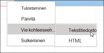 Näyttökuva pikavalikosta, jossa on alivalikko