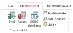 Accessin Ulkoiset tiedot -välilehti
