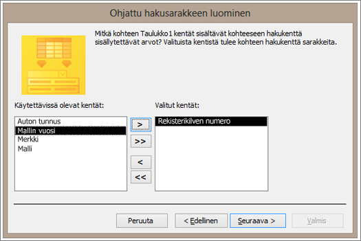 Näyttökuva Ohjattu hakukentän luominen -toiminnosta