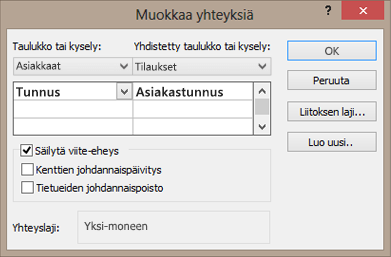 Taulukoiden välisen yhteyden muokkaaminen