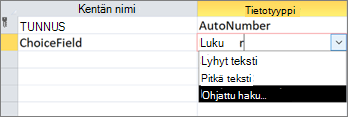 Valintakentän luominen