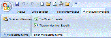 Mukautettu valintanauhan välilehti, jossa on kaksi ryhmää