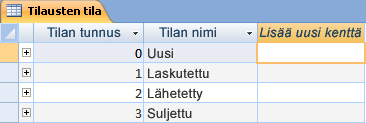 Accessin laskentataulukko, jossa on Lisää uusi kenttä -sarake