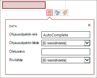 Uuden automaattisen ruudun ohjausobjektin ominaisuusruutu