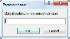 Parametrikehote, jossa on teksti Kirjoita alkamispäivä: