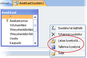 Suodattimen erikoisasetukset