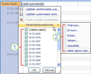 Yleiset päivämääräsuodattimet