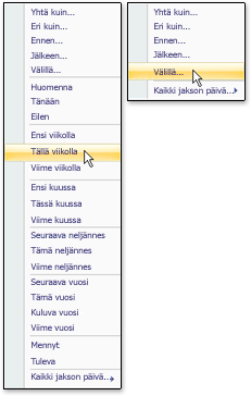 Yleisimmät pitkän ja lyhyen päivämäärän suodattimien luettelot