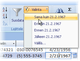 Valintaan perustuvan suodattimen luettelo
