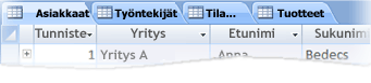 Access 2007:n välilehdellinen objekti